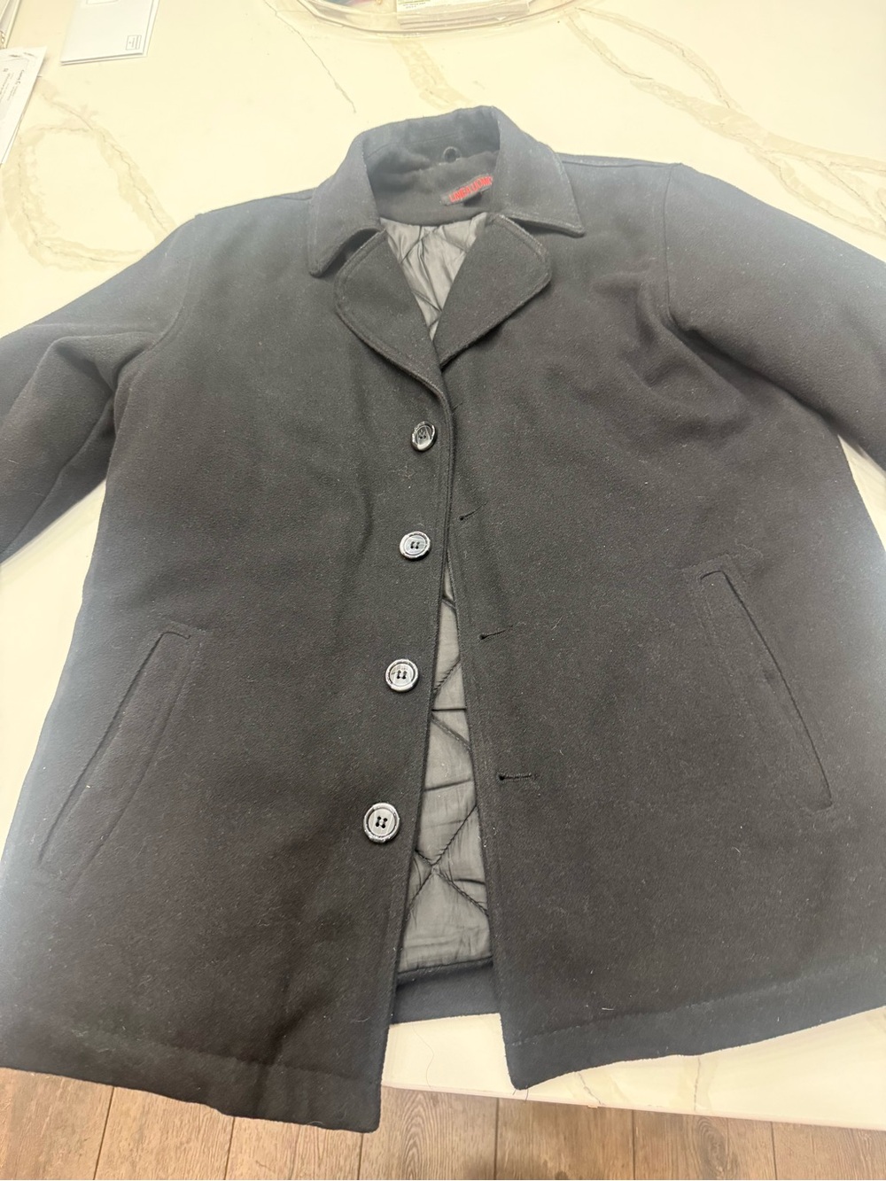 Men’s Black Quilted Coat - Classic Pea coat Looking Jacket